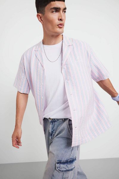 DeFacto Relax Fit Apash Collar Printed Woven Short Sleeve Shirt F5746Ax25Au