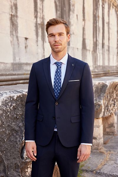 Morven Men's Navy Blue Slim Fit Basic 6 Drop Suit