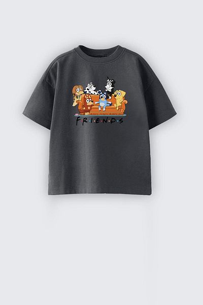 Monila Tricou unisex din bumbac cu decolteu cu imprimeu albastru