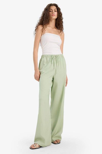 DeFacto Pantaloni largi din amestec de in, cu buzunare duble, talie elastică, mărime standard E1981AX25SM