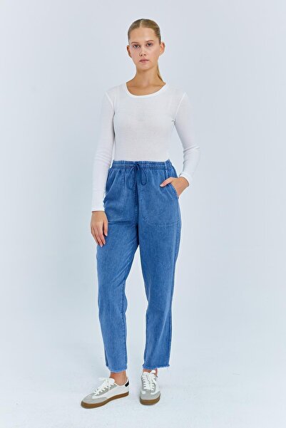 Mixray 4575 Model Blue Women's Gabardine Trousers - Dirty Leg