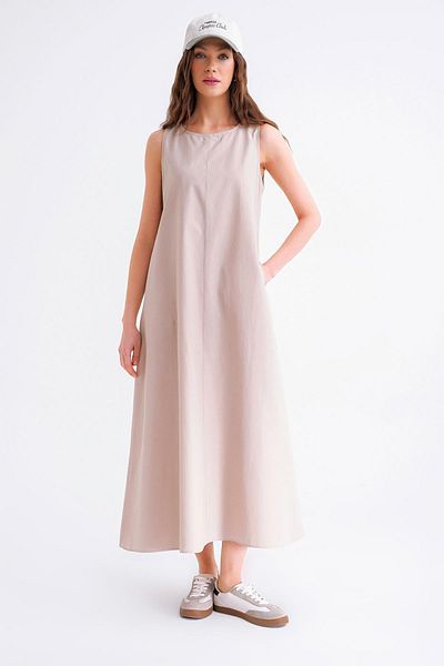 Mixray 4690 Rochie de parașuta midi cu mânecă zero pentru femei, cu gâtul rotund, piatră