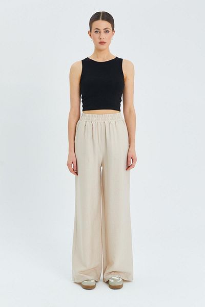 Mixray 4315 Model Beige Women's Palazzo Trousers - Elastic Waist