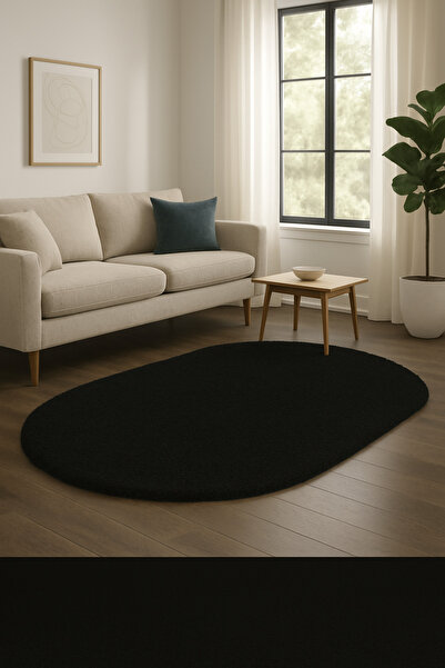 SOFT DECOR Kaymaz Taban Peluş Oval Şekilli Dekoratif Halı Salon Mutfak Çocuk ...