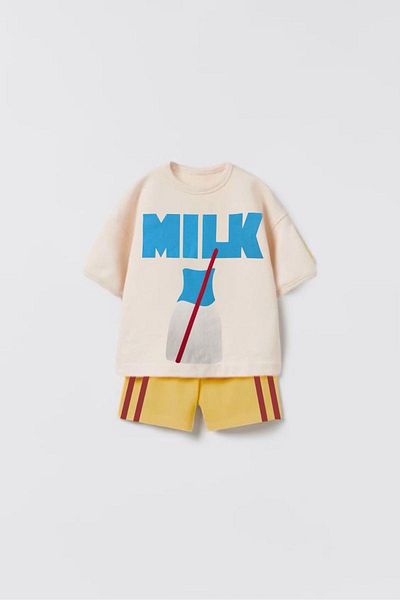 Monila Set de pantaloni unisex pentru copii, din bumbac imprimat, cu gâtul turn