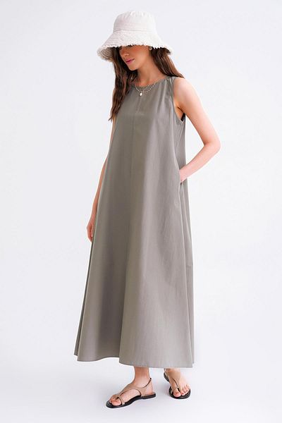 Mixray 4690 Rochie de parașuta midi cu mânecă zero pentru femei, kaki