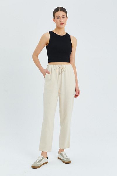 Mixray 4566 Model Women's Natural Linen Trousers - Elastic Waist