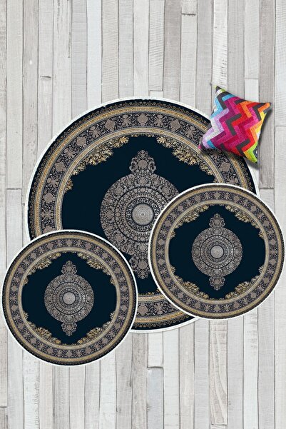 Aldora Navy Blue Non-Slip Base Belly 3-Piece Set Bathroom Mat E4157