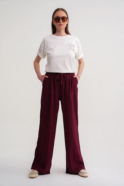 Mixray High Waist Viscose Palazzo Pants 4629 Model Women Burgundy