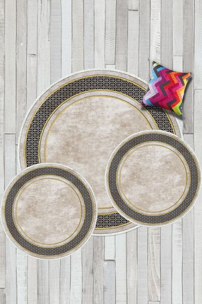 Aldora Cream Non-Slip Base Set of 3 Bath Mat B1182