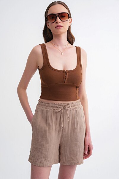 Mixray Γυναικείο σορτς μουσελίνα με ελαστική μέση Mink 4548