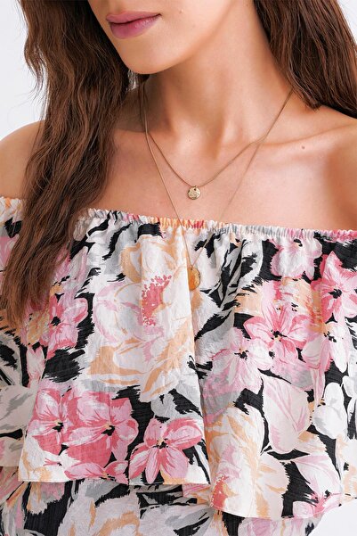 Mixray 4648 Γυναικεία μπλούζα με λουλούδια με λουλούδια ροζ