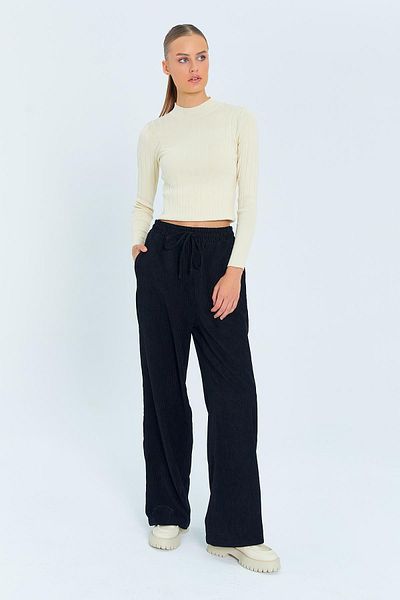 Mixray 4604 Women's Elastic Waist Velvet Loose Trousers Black