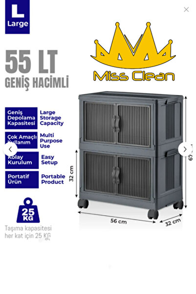 MissClean 2'Li Portatif Organizer Tekerlekli ”Antrasit” Çok Amaçlı Mıknatıs Kapaklı Katlanır