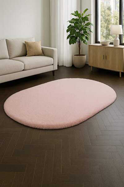 SOFT DECOR Kaymaz Taban Peluş Oval Şekilli Dekoratif Halı Salon Mutfak Çocuk ...