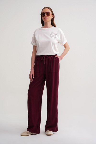 Mixray High Waist Viscose Palazzo Pants 4629 Model Women Burgundy