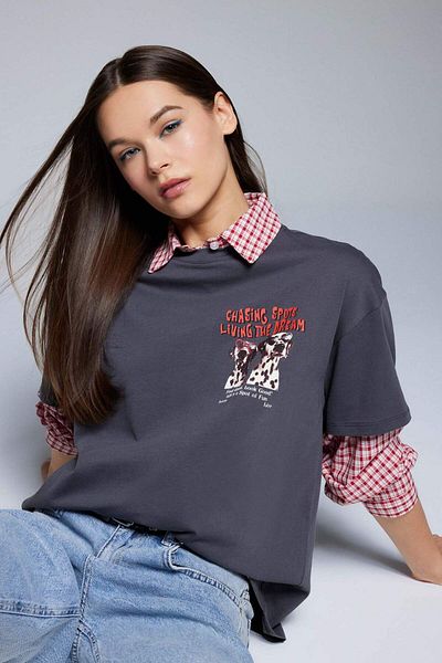 DeFacto Coool Oversize Wide Fit Crew Neck Back Printed Short Sleeve T-Shirt F2649Ax25Sm