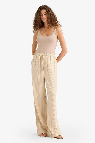 DeFacto Wide Leg Double Pocket Elastic Waist Standard Length Linen Blend Trousers E1994Ax25Sm