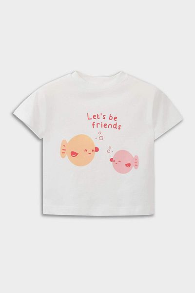 DeFacto Baby Girl Newborn Crew Neck Printed Combed Cotton 2-Piece Short Sleeve T-Shirt E8246A525Sm
