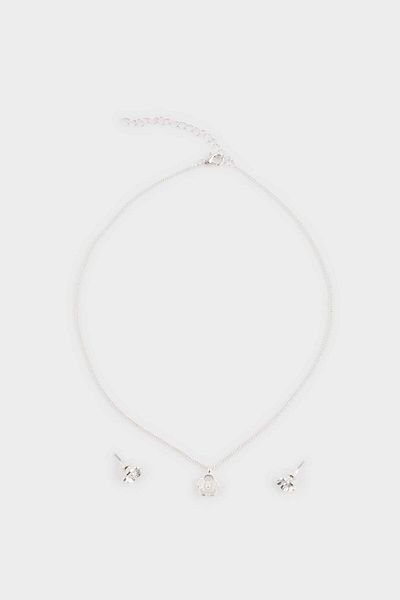 DeFacto Women's Floral Silver Necklace Earring Set F5955Axns