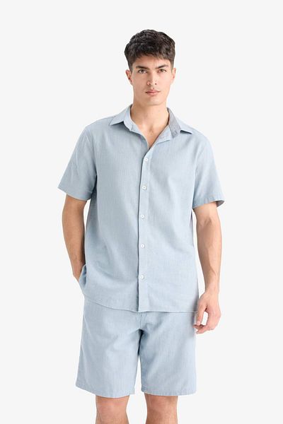DeFacto 100% Cotton Regular Fit Polo Collar Summer Short Sleeve Shirt D8613Ax25Sm