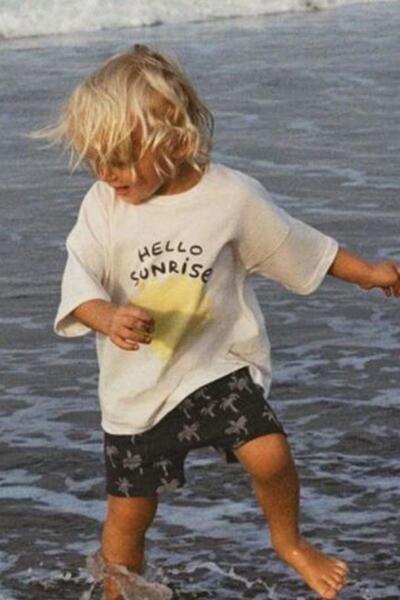 Monila طقم علوي بياقة دائرية من القطن المطبوع للأولاد