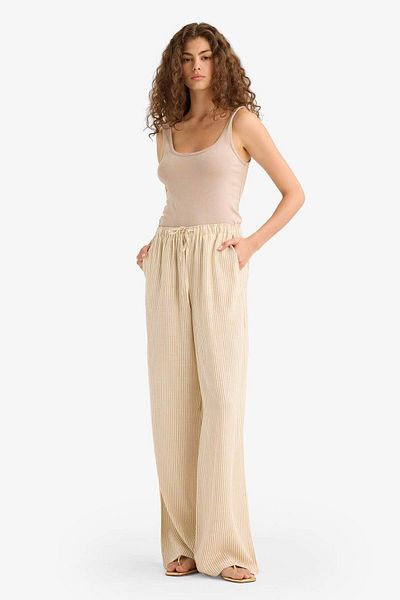 DeFacto Wide Leg Double Pocket Elastic Waist Standard Length Linen Blend Trousers E1994Ax25Sm