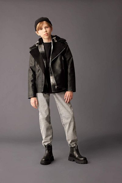 DeFacto Boy's Water Repellent Zippered Collar Plush Lining Coat C4324A825Au
