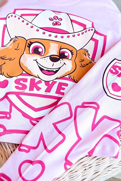 Monila Kız Çocuk %100 Pamuk Paw Patrol Baskılı Tshirt Tayt Alt Üst Takım