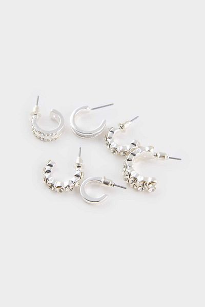 DeFacto Women's 6-Piece Silver Earrings F5980Axns