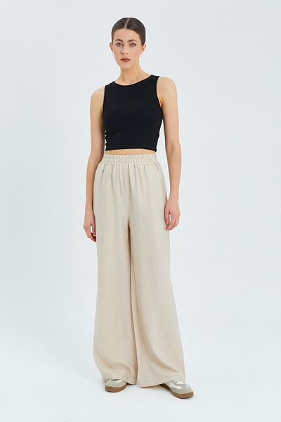 Mixray 4315 Model Beige Women's Palazzo Trousers - Elastic Waist