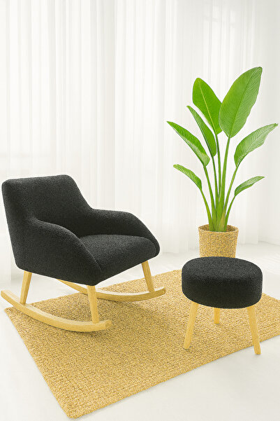 DEKOR MOBİLYACIM Comfort Sallanan Siyah Turuncu Sandalye ve Puf Okuma Odası B...