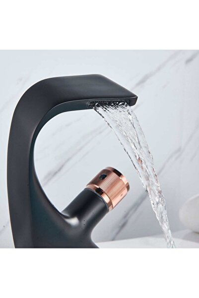 CasaVie Baterie Lavoar Cu Un Singur Maner Si Orificiu, Tip Cascada, Negru Cu ...