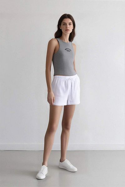 DeFacto Relax Fit Ψηλόμεσο Κοντό Λευκό Μουσελίνα Σορτς D0567AX25SM