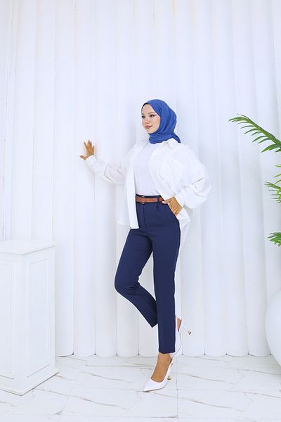 HANIMCA GİYİM Belted Waist, Elastic Back, Side Pockets, Pencil Cut Summer Pants