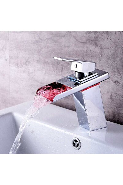 CasaVie Baterie lavoar cu LED, tip cascada, argintiu cromat, cod 1296