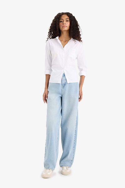 DeFacto Cămașă albă cu mânecă lungă Bengalin Slim Fit F7597AX25SM