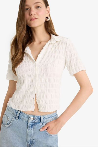 DeFacto Coool Fitted Textured Short Sleeve Shirt F4847Ax25Hs