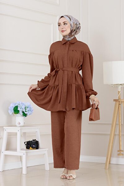 Sevitli Σετ τουνίκ με φούστα-Καφέ