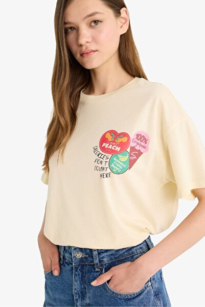 DeFacto Μπλουζάκι με κοντό μανίκι με στάμπα με φαρδύ λαιμόκοψη F6312AX25HS