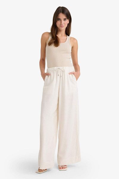 DeFacto Wide Leg Linen Blend Pants High Waist Long Length Wide Leg E6408Ax25Sm