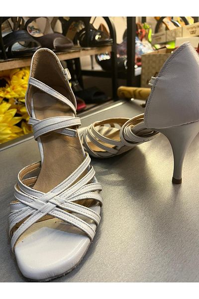 bitangosu White Leather Multi-Band 8.5 cm 13 Pont Tango, Dance and Salon Shoes