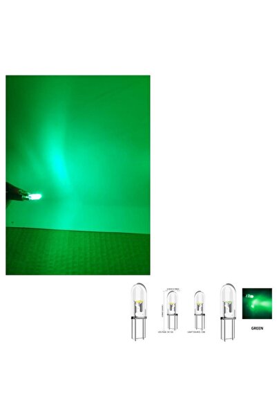 orco ( 4 X Adet ) 1 Set T5 1.2w Led Mini Dipsiz Ampul 12v (1.2W MİNİ DİPSİZ AMPUL LED KRİSTAL CAM YEŞİL)