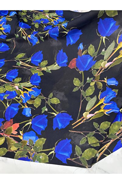 ipekkumaş Lacivert Gül Desen Elbiselik Gömleklik Krep Kumaş Ürünümüz Adet Ola...