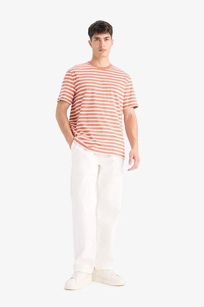 DeFacto 100% Cotton Regular Fit Crew Neck Short Sleeve Striped T-Shirt E2637Ax25Sm