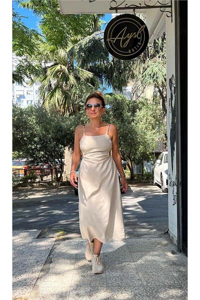 Quzu Waist Detailed Beaded Strap Dress