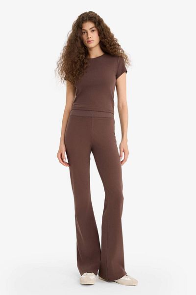 DeFacto Fitted 2-Piece Rib Set Short Sleeve T-Shirt Flared Leggings F5586Ax25Sm