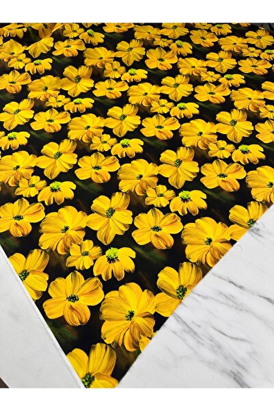 ipekkumaş Sarı Geranium Desen Elbiselik Gömleklik Krep Kumaş Ürünümüz Adet Ol...