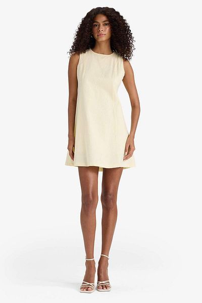 DeFacto Crew Neck Linen Look Sleeveless Mini Dress F6499Ax25Sm