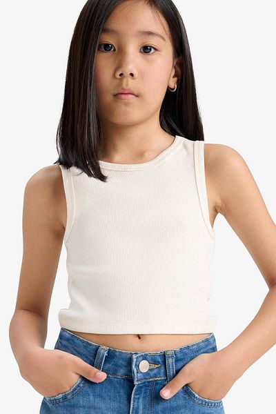 DeFacto Κοριτσίστικο Crew Neck Basic Απλό Μονόχρωμο Μπλουζάκι D9097A825HS